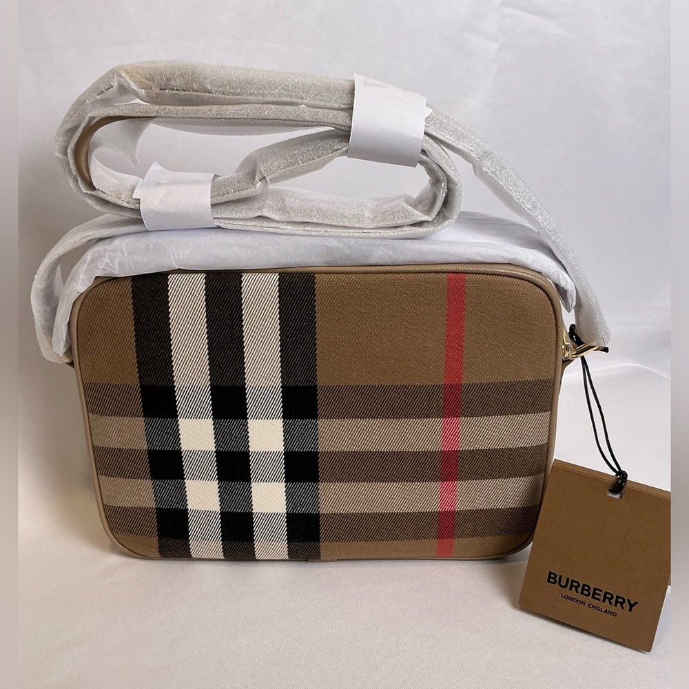 Burberry Chestnut Beige Plaid Crossbody Camera Bag NEW - Picture 15 of 16
